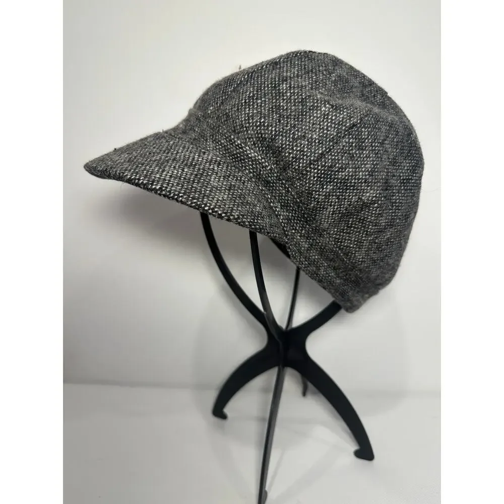 Vintage Y2K Charcoal Grey Tweed Wool Blend Newsboy Baker Boy Cabbie Cap Hat OS